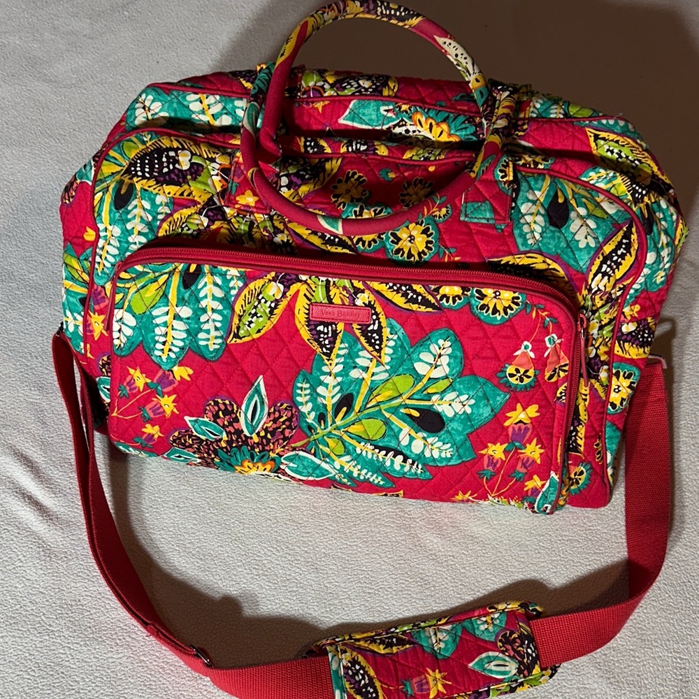 Vera Bradley Miramar Red Floral Weekender Travel Bag